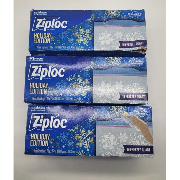 Ziploc Other - Ziploc Holiday Edition Quart Freezer Bags 19 Ct Grip N Seal Set Of 3 Boxes (57 b